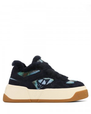 Naked Wolfe Crash Hairy Cow Suede/Wool Blue Sneakers | 9075-SIUJW