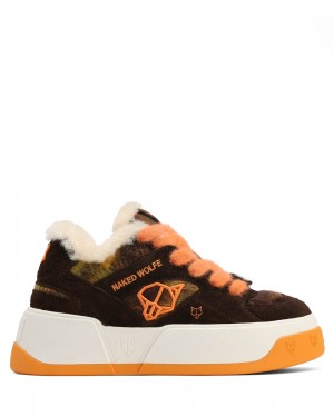 Naked Wolfe Crash Hairy Cow Suede/Wool Orange Sneakers | 2613-LBGQN