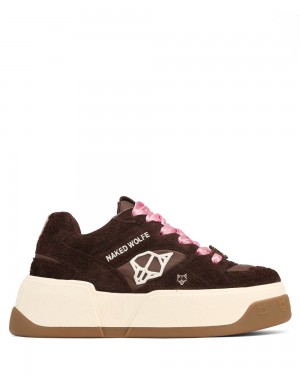 Naked Wolfe Crash Hairy Suede Brown Sneakers | 2456-YLUMI