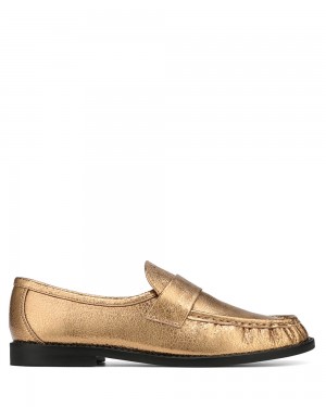 Naked Wolfe Goldie Foil Sheep Leather Gold Loafers | 9752-SPQVN