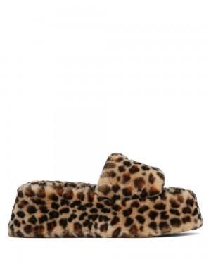 Naked Wolfe Ivy Shearling Leopard Print Sandals | 3782-VCPYM