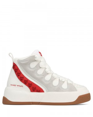 Naked Wolfe King White/Red Leather Sneakers | 9178-KWEZO