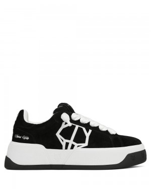 Naked Wolfe Kray Hairy Cow Suede Black/White Sneakers | 5347-XRBYU