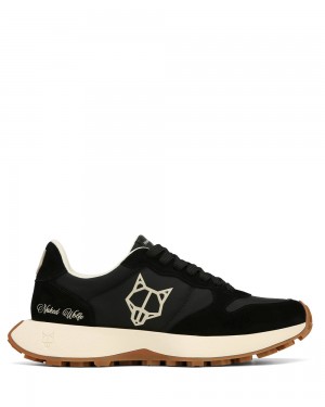 Naked Wolfe Plug Suede & Nylon Black Sneakers | 0312-AJPXH