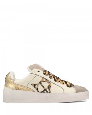 Naked Wolfe Ram White & Gold Sneakers | 2398-EJWPQ