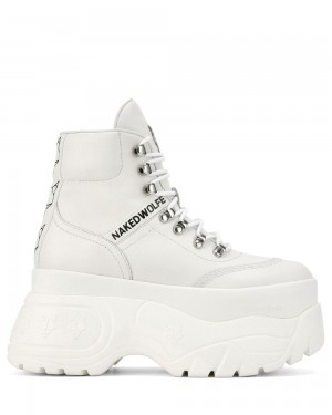 Naked Wolfe Spike White Leather Sneakers | 7184-SGRLA