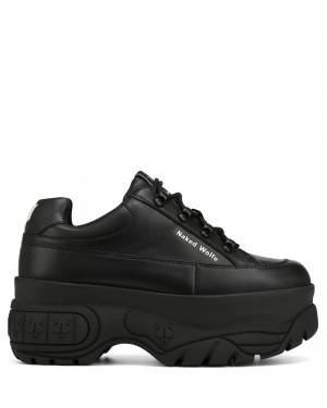 Naked Wolfe Sporty Black Leather Sneakers | 4018-IKZEB