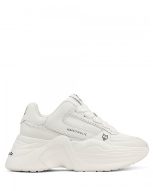 Naked Wolfe Temple White Leather Sneakers | 2396-UGMCA