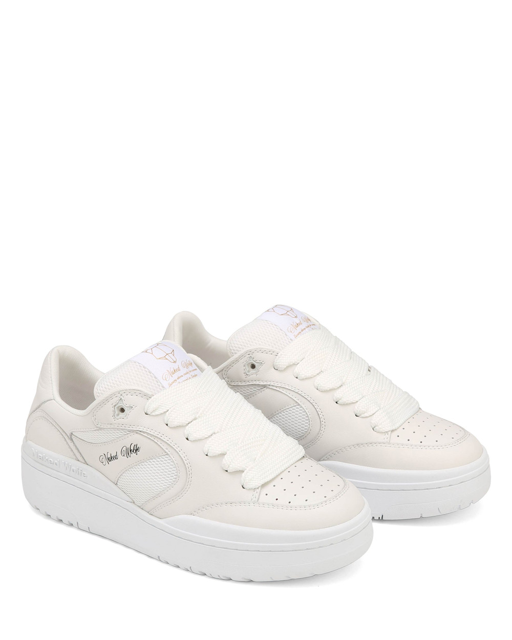 Naked Wolfe Ambition Cow Leather & Mesh White Sneakers | 2769-DQCUR