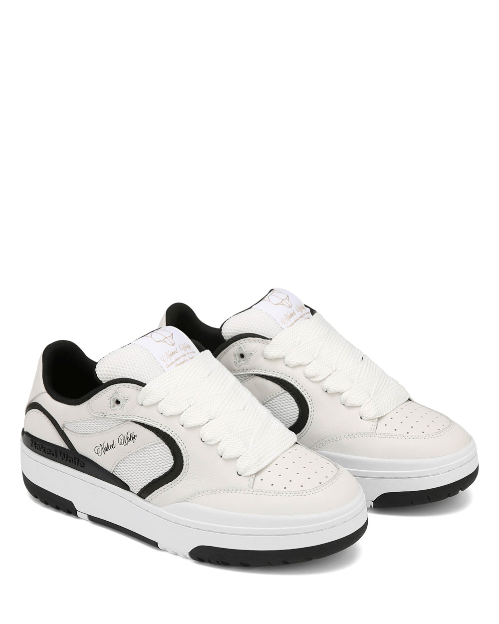 Naked Wolfe Ambition Cow Leather & Mesh White/Black Sneakers | 7648-WNBTH