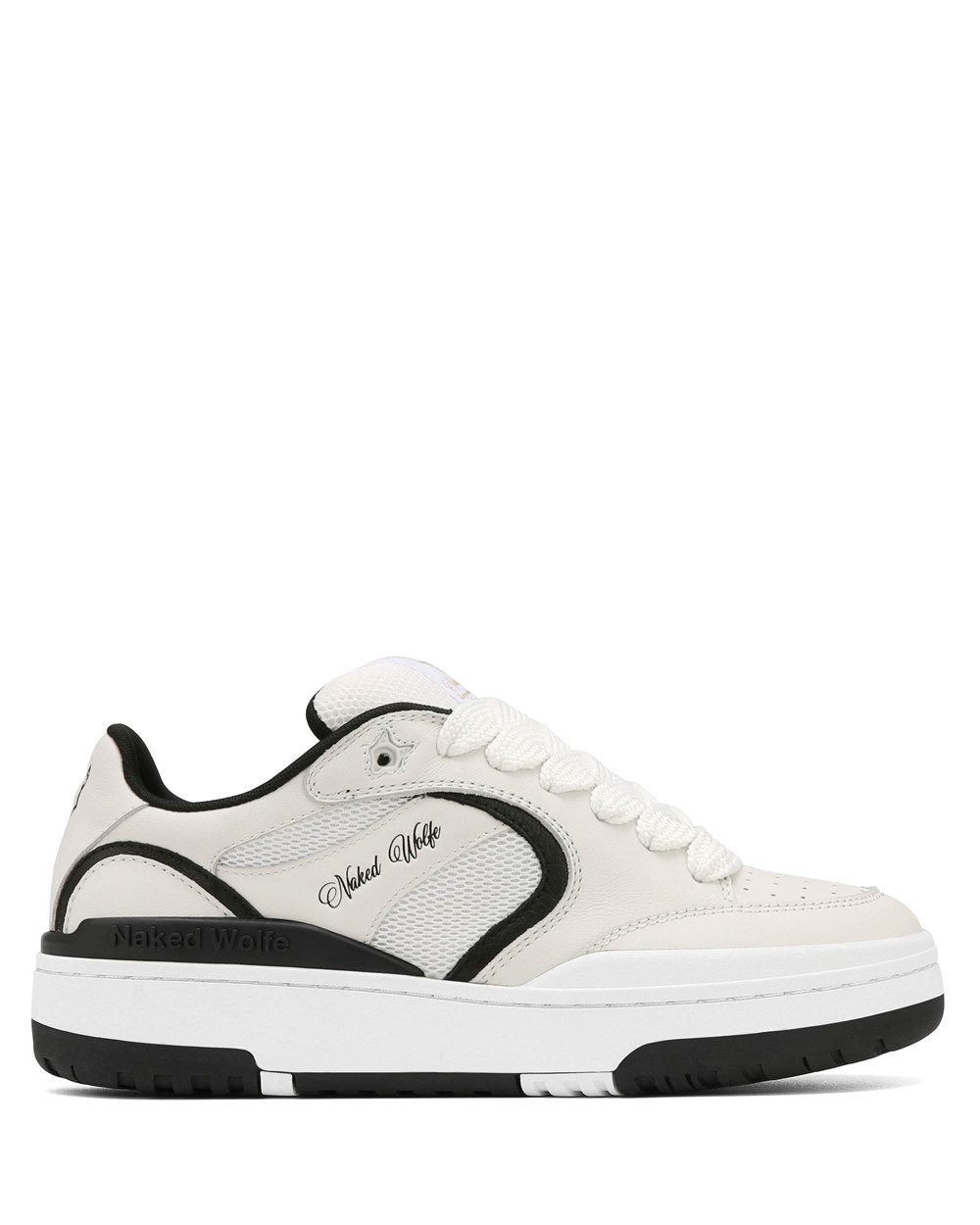 Naked Wolfe Ambition Cow Leather & Mesh White/Black Sneakers | 7648-WNBTH