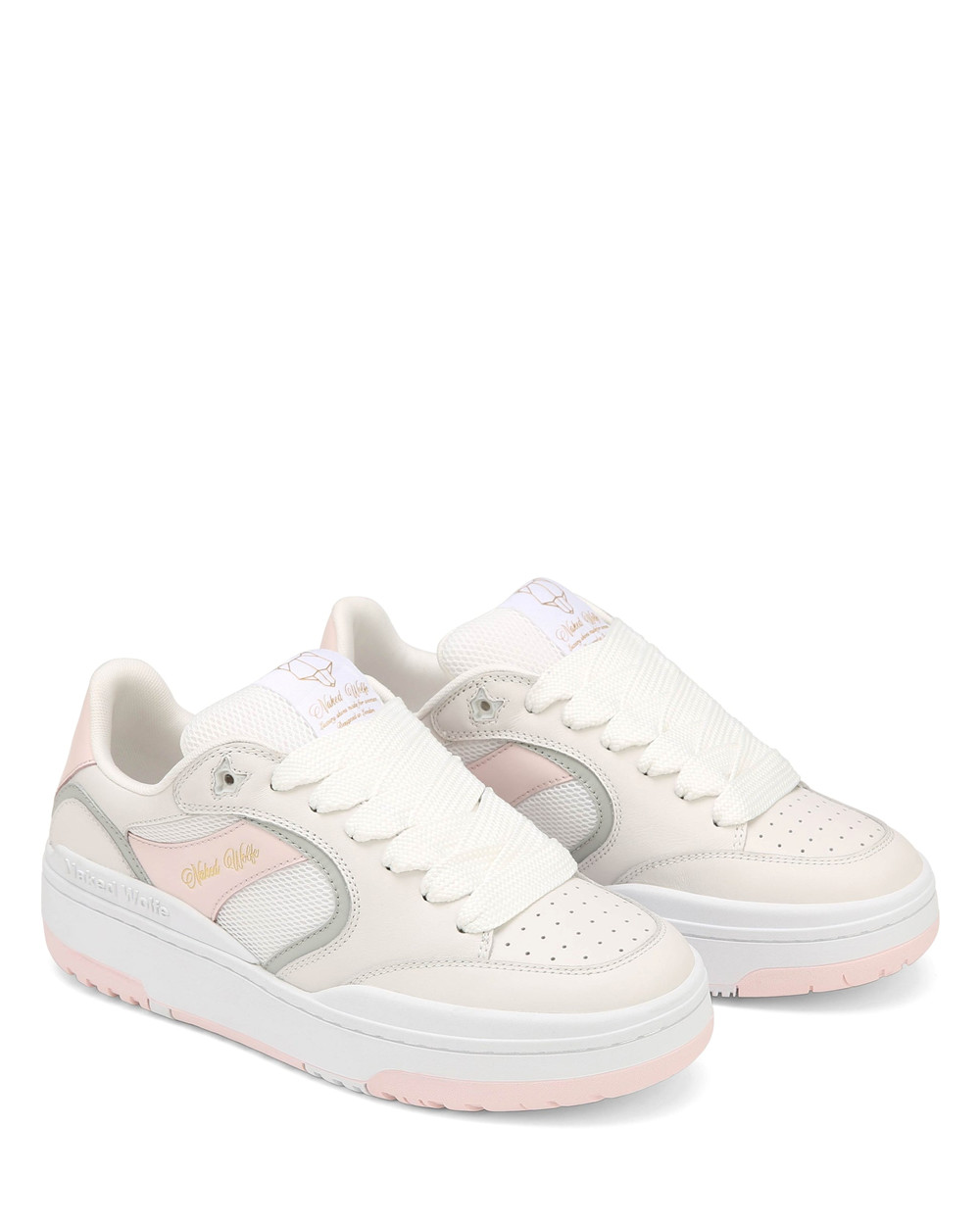 Naked Wolfe Ambition Cow Leather & Mesh White/Pink Sneakers | 1750-CRFKM