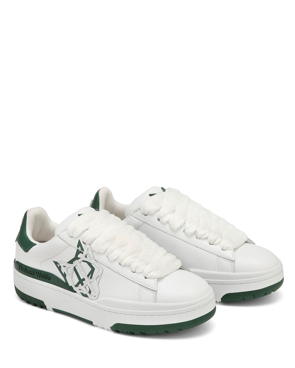 Naked Wolfe Archive White/Green Leather Sneakers | 8329-LKXMD