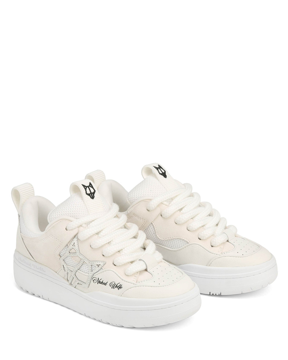 Naked Wolfe Area Genysis Leather/Mesh/Suede White Sneakers | 0421-FQTLK