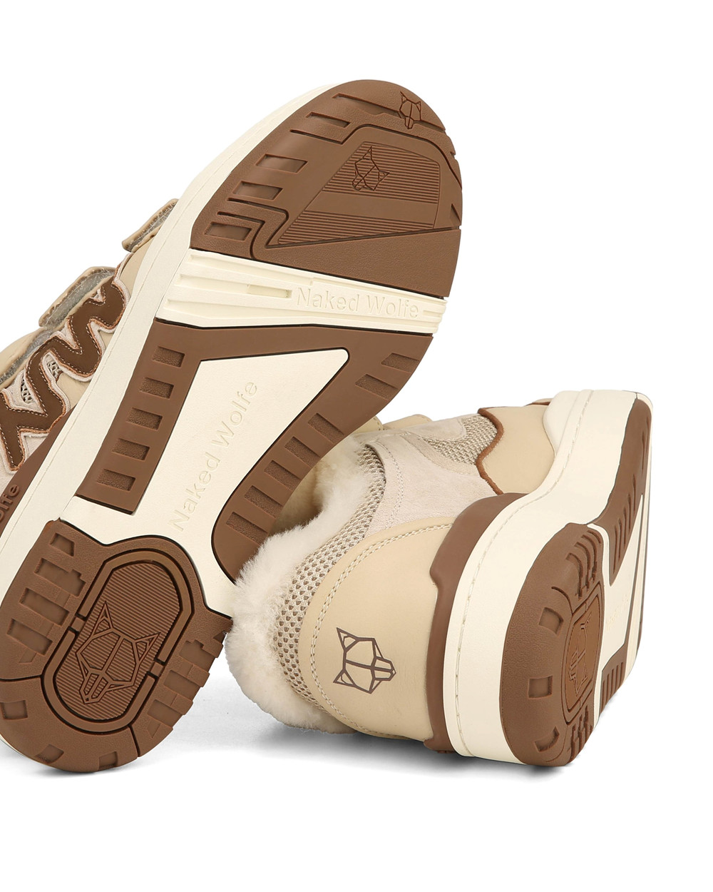 Naked Wolfe Atlanta Suede/Leather/Mesh Off White/Brown Sneakers | 9768-PQYFI