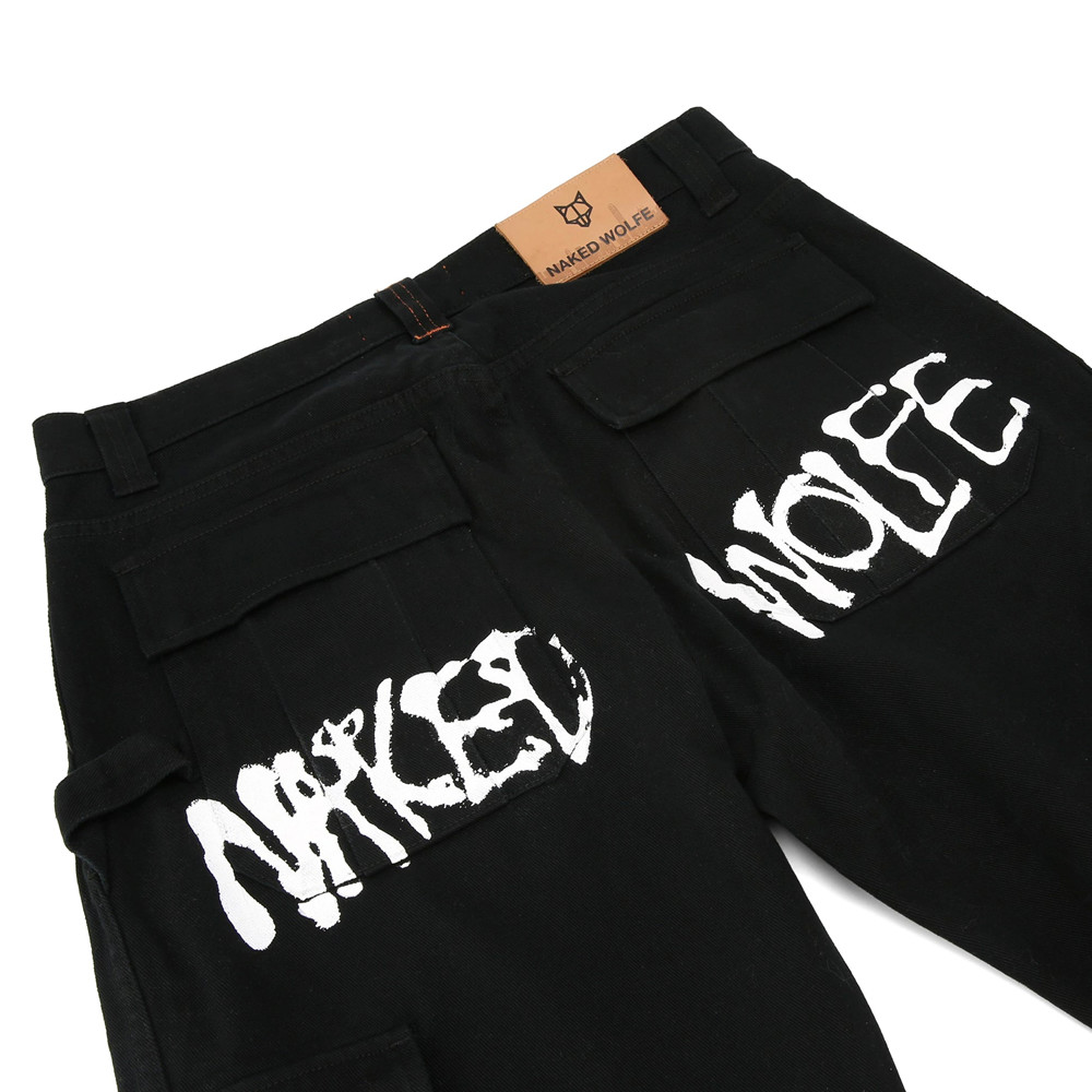 Naked Wolfe Baggy Pocket Cargo Pants Black Logo Pants | 5297-YXJGO