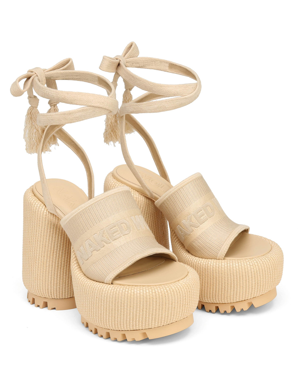 Naked Wolfe Beach Off White Raffia Heels | 7589-BKUJQ