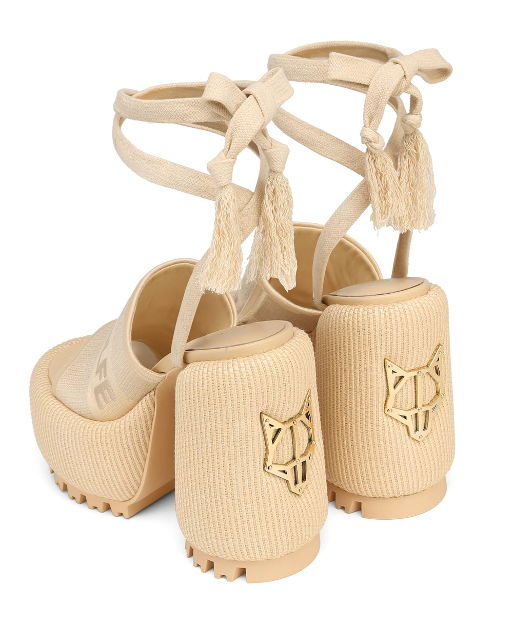 Naked Wolfe Beach Off White Raffia Heels | 7589-BKUJQ