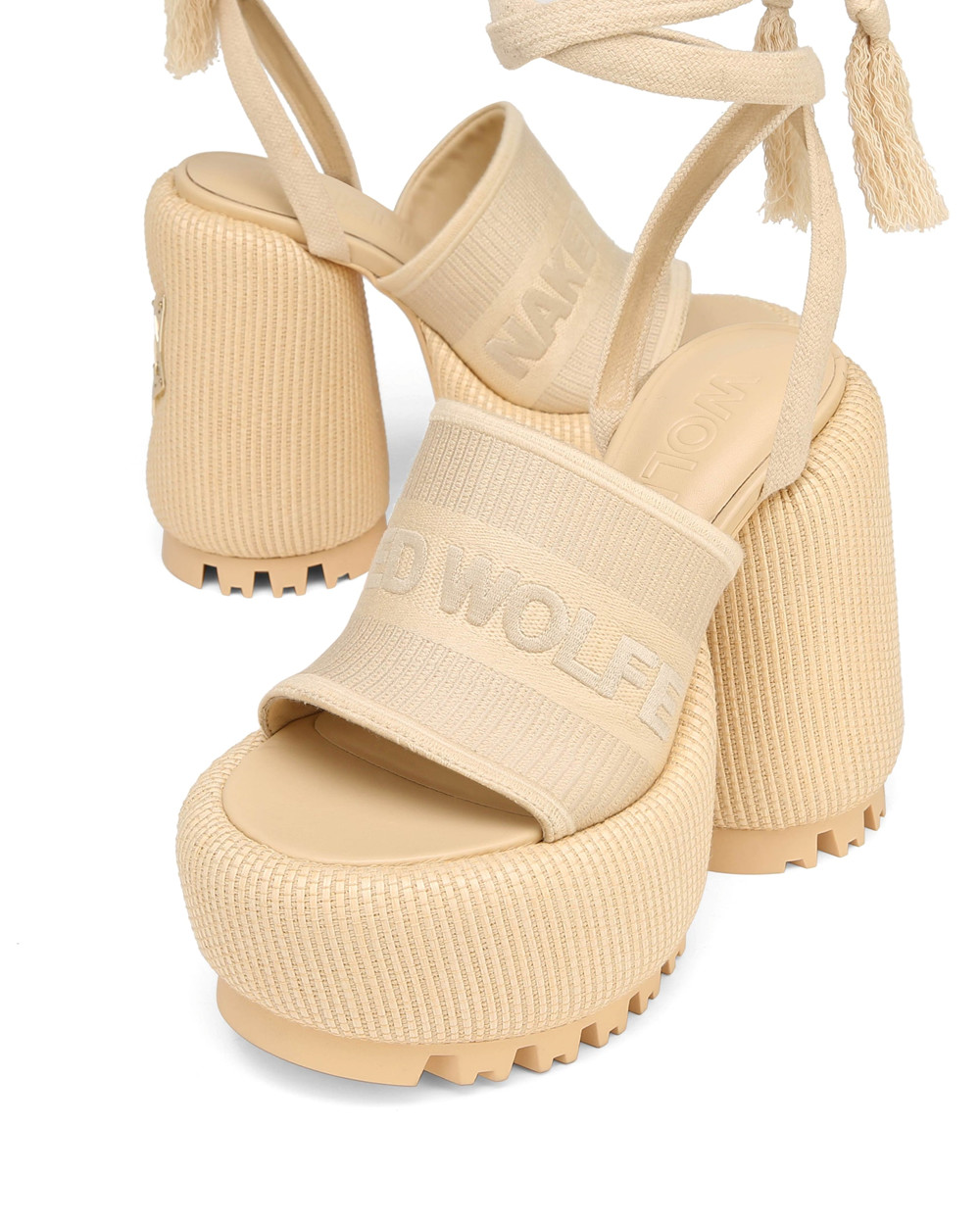 Naked Wolfe Beach Off White Raffia Heels | 7589-BKUJQ