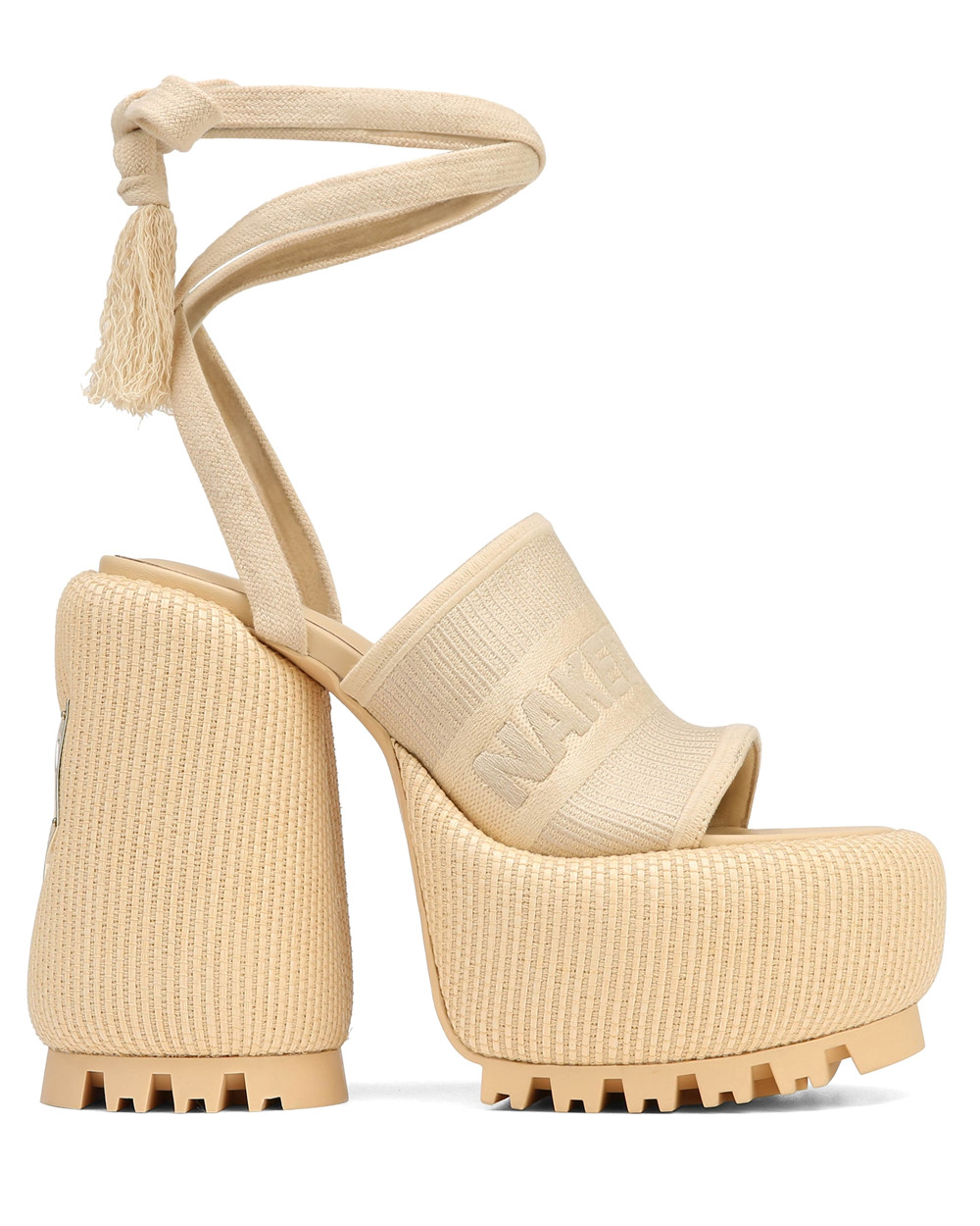 Naked Wolfe Beach Off White Raffia Heels | 7589-BKUJQ