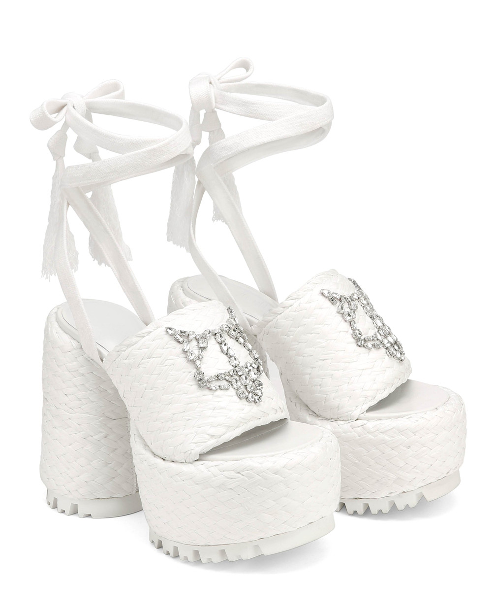 Naked Wolfe Beach Raffia White Heels | 8251-HWVGF