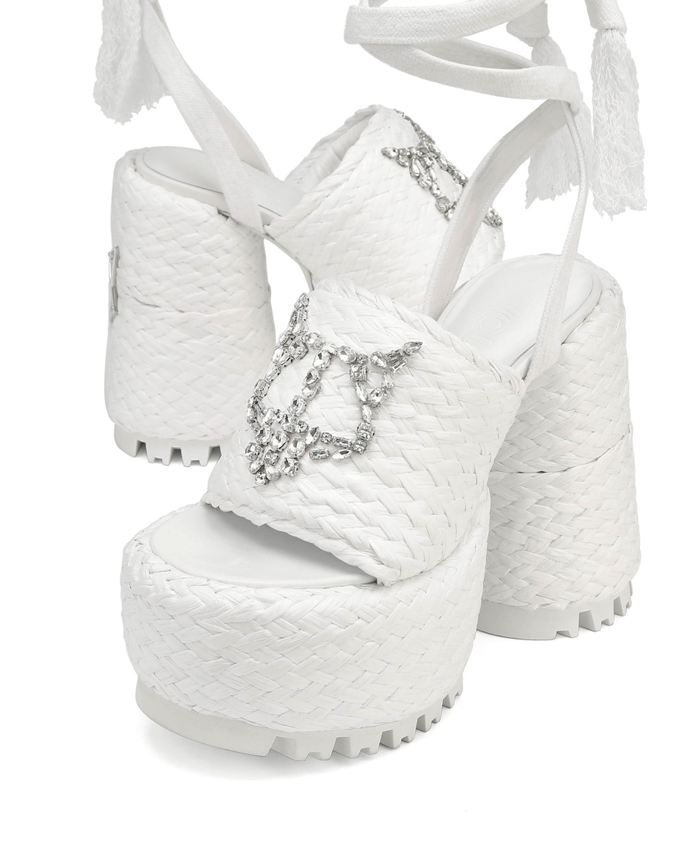 Naked Wolfe Beach Raffia White Heels | 8251-HWVGF