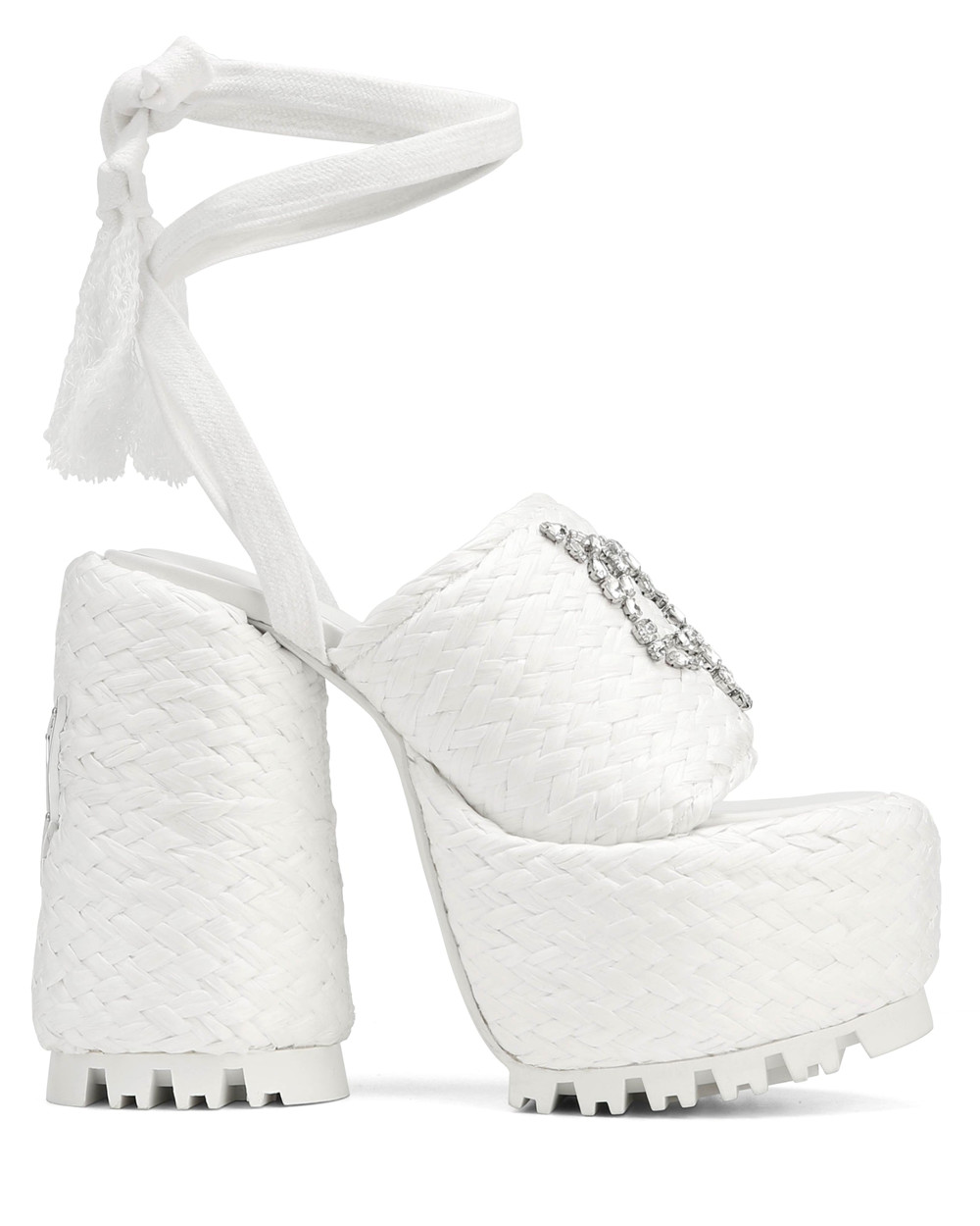 Naked Wolfe Beach Raffia White Heels | 8251-HWVGF