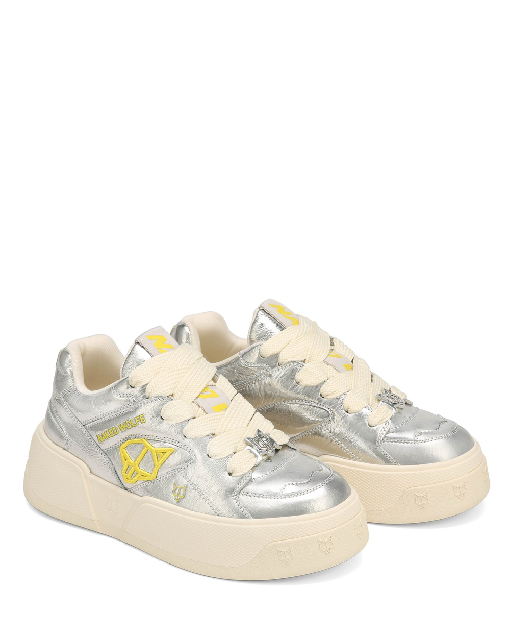 Naked Wolfe Crash Foil Leather Silver Sneakers | 5790-VTYNR