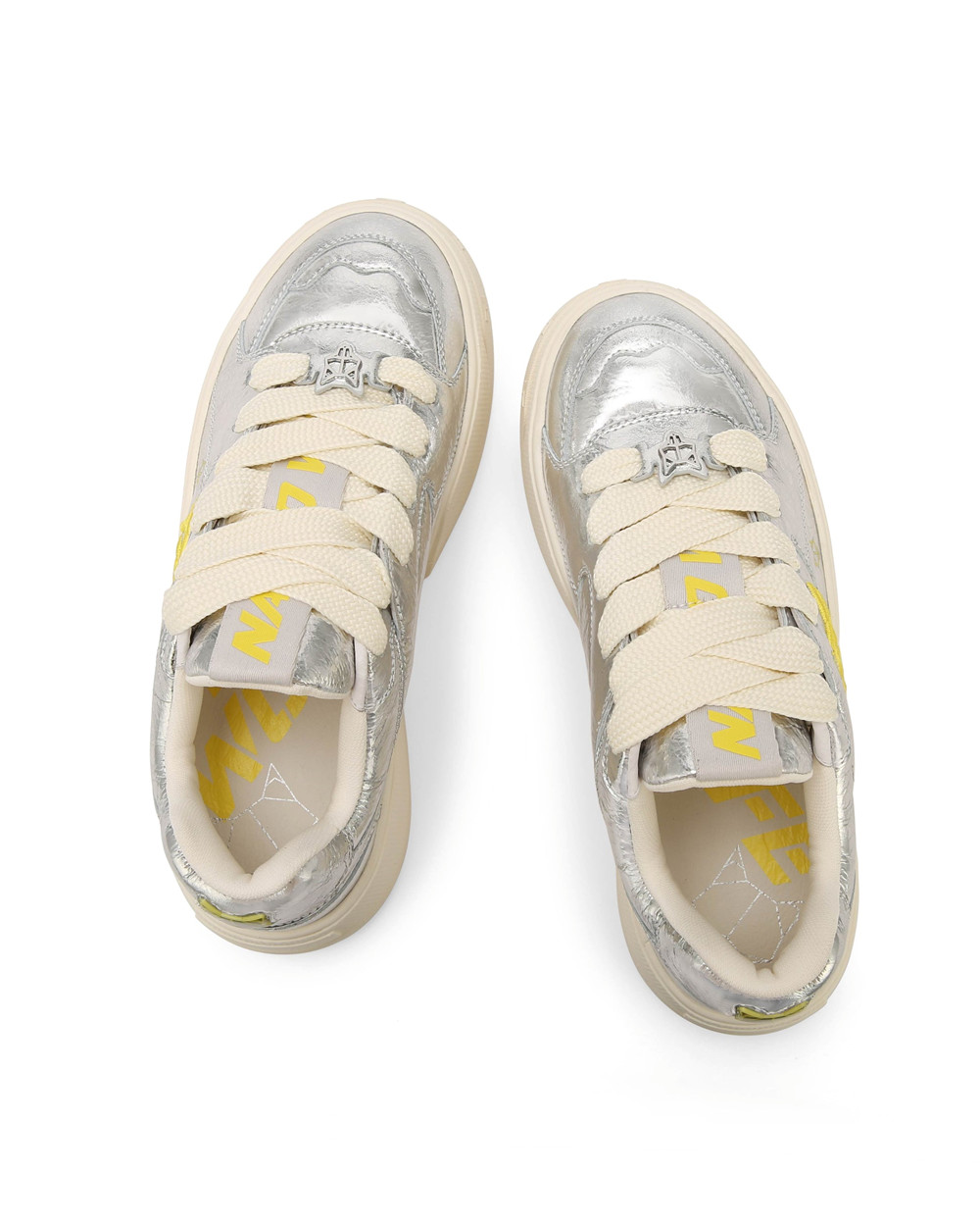 Naked Wolfe Crash Foil Leather Silver Sneakers | 5790-VTYNR