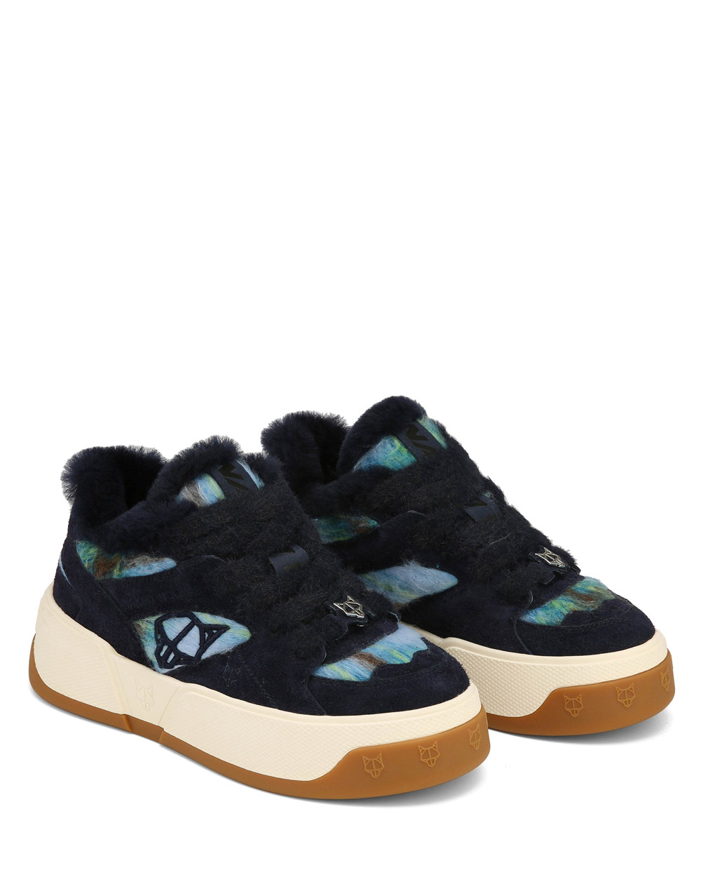 Naked Wolfe Crash Hairy Cow Suede/Wool Blue Sneakers | 9075-SIUJW