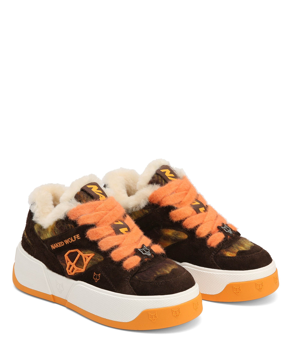 Naked Wolfe Crash Hairy Cow Suede/Wool Orange Sneakers | 2613-LBGQN