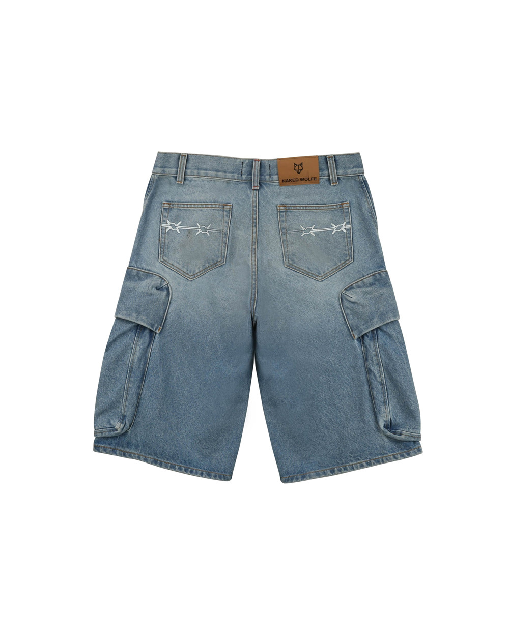 Naked Wolfe Denim Cargo Shorts Light Blue Denim | 4831-EIBZO