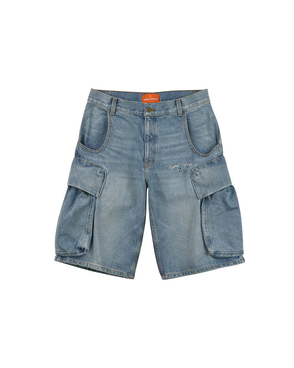 Naked Wolfe Denim Cargo Shorts Light Blue Denim | 4831-EIBZO