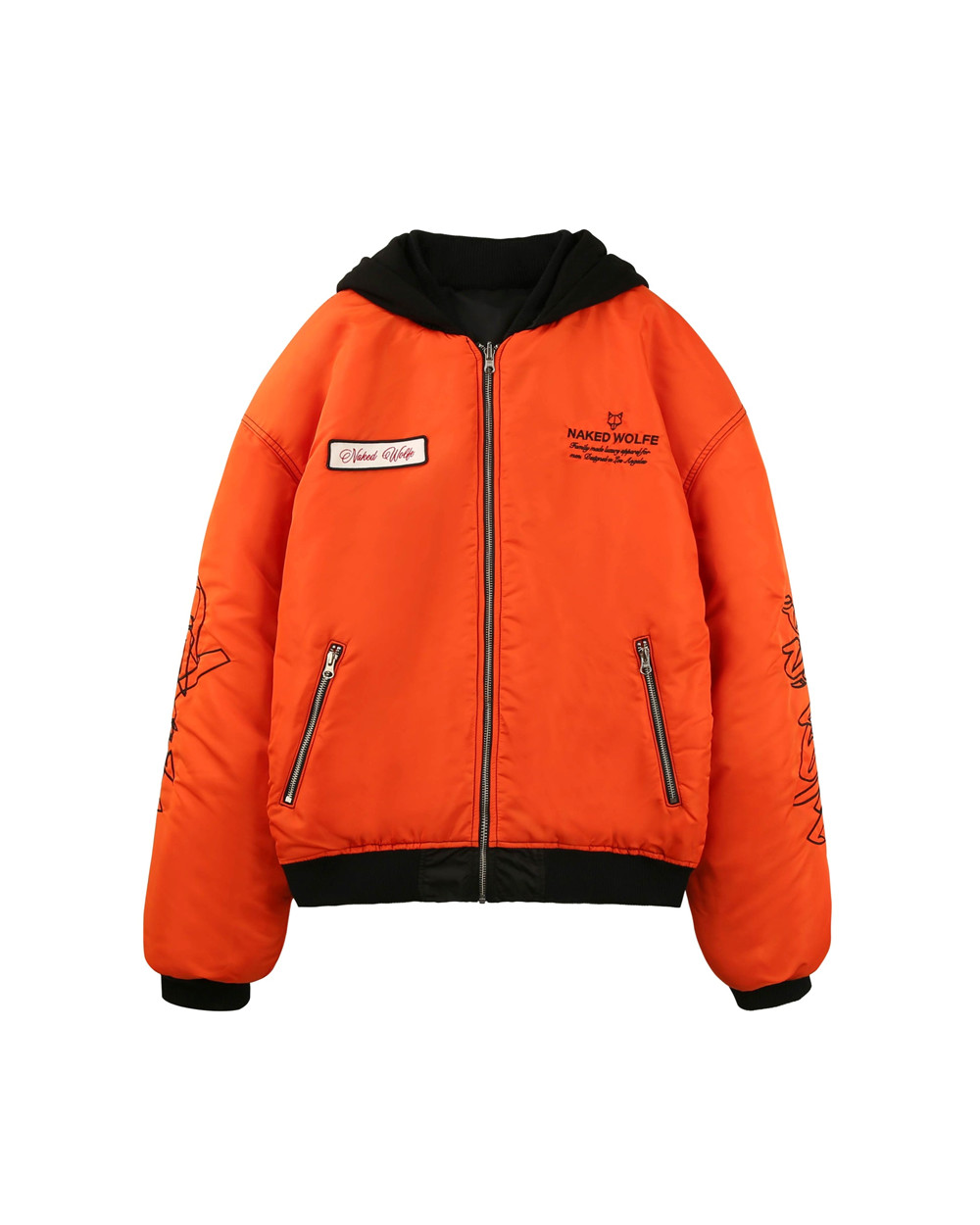 Naked Wolfe Double Sided Bomber Jacket Black/Orange Jacket | 5049-LGDIJ