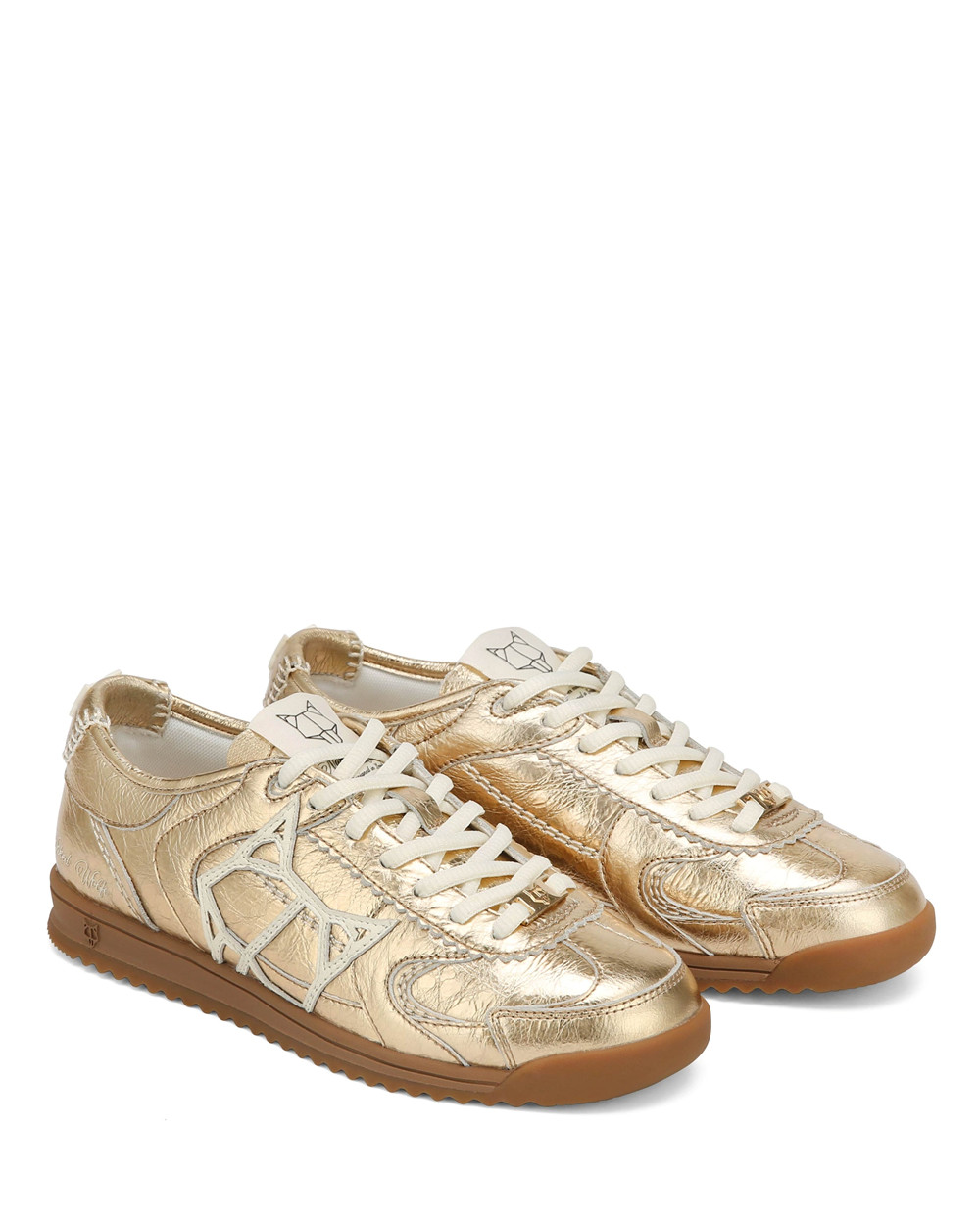 Naked Wolfe Exposure Crinkle Leather Gold Sneakers | 5208-NRYFC