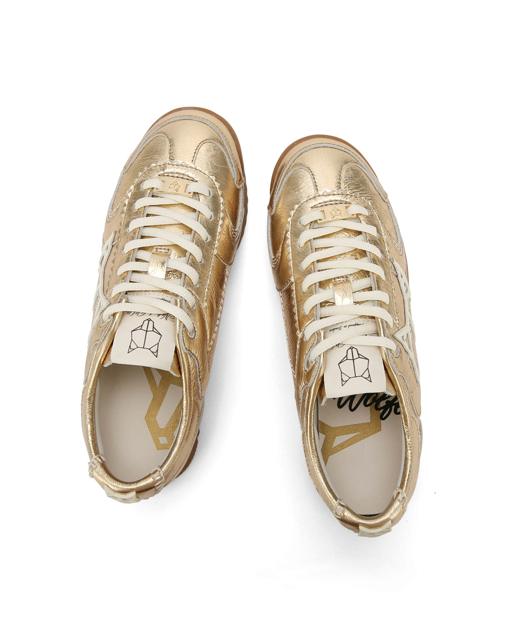 Naked Wolfe Exposure Crinkle Leather Gold Sneakers | 5208-NRYFC