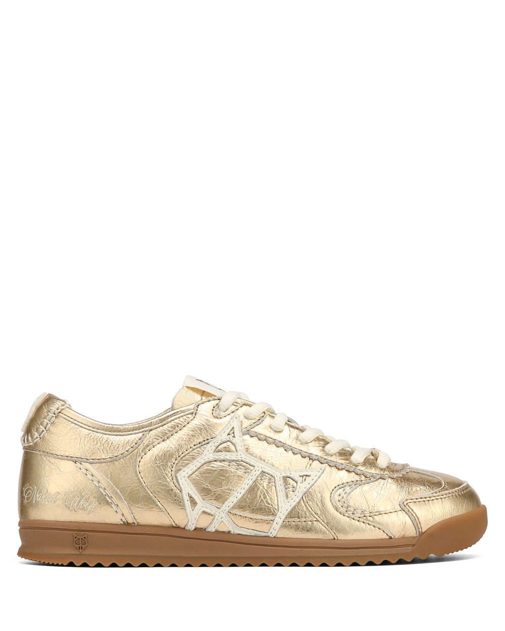 Naked Wolfe Exposure Crinkle Leather Gold Sneakers | 5208-NRYFC