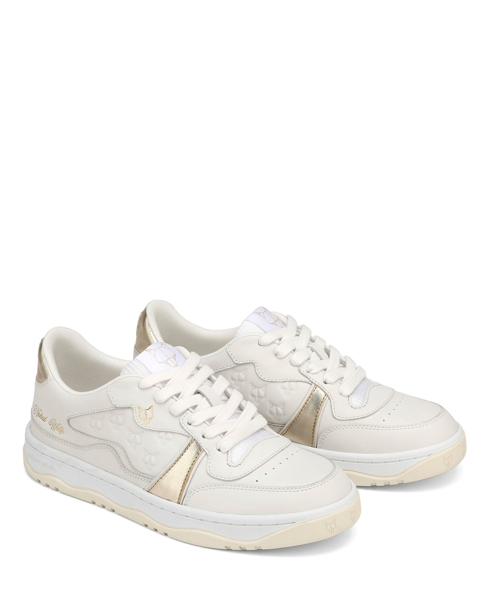 Naked Wolfe Flight Genysis Leather/Suede White/Gold Sneakers | 8197-STWLD