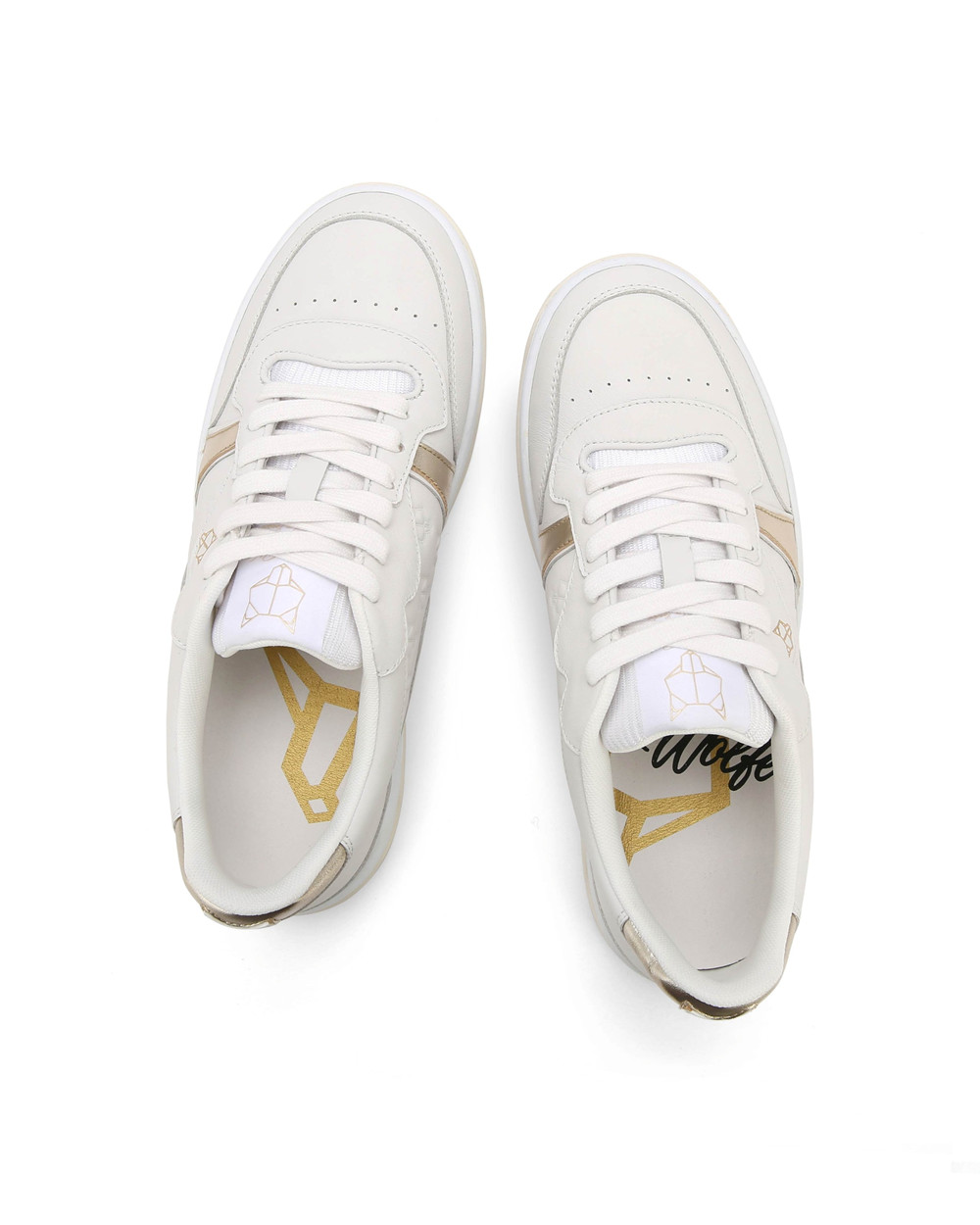 Naked Wolfe Flight Genysis Leather/Suede White/Gold Sneakers | 8197-STWLD