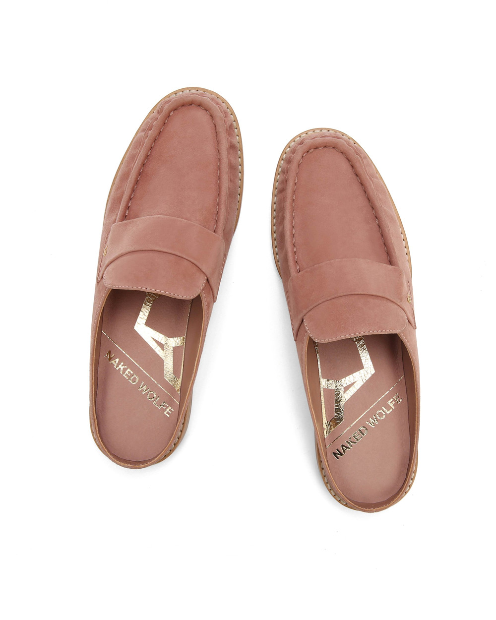 Naked Wolfe Gleam Kid Suede Dusty Pink Loafers | 2134-EXJAP