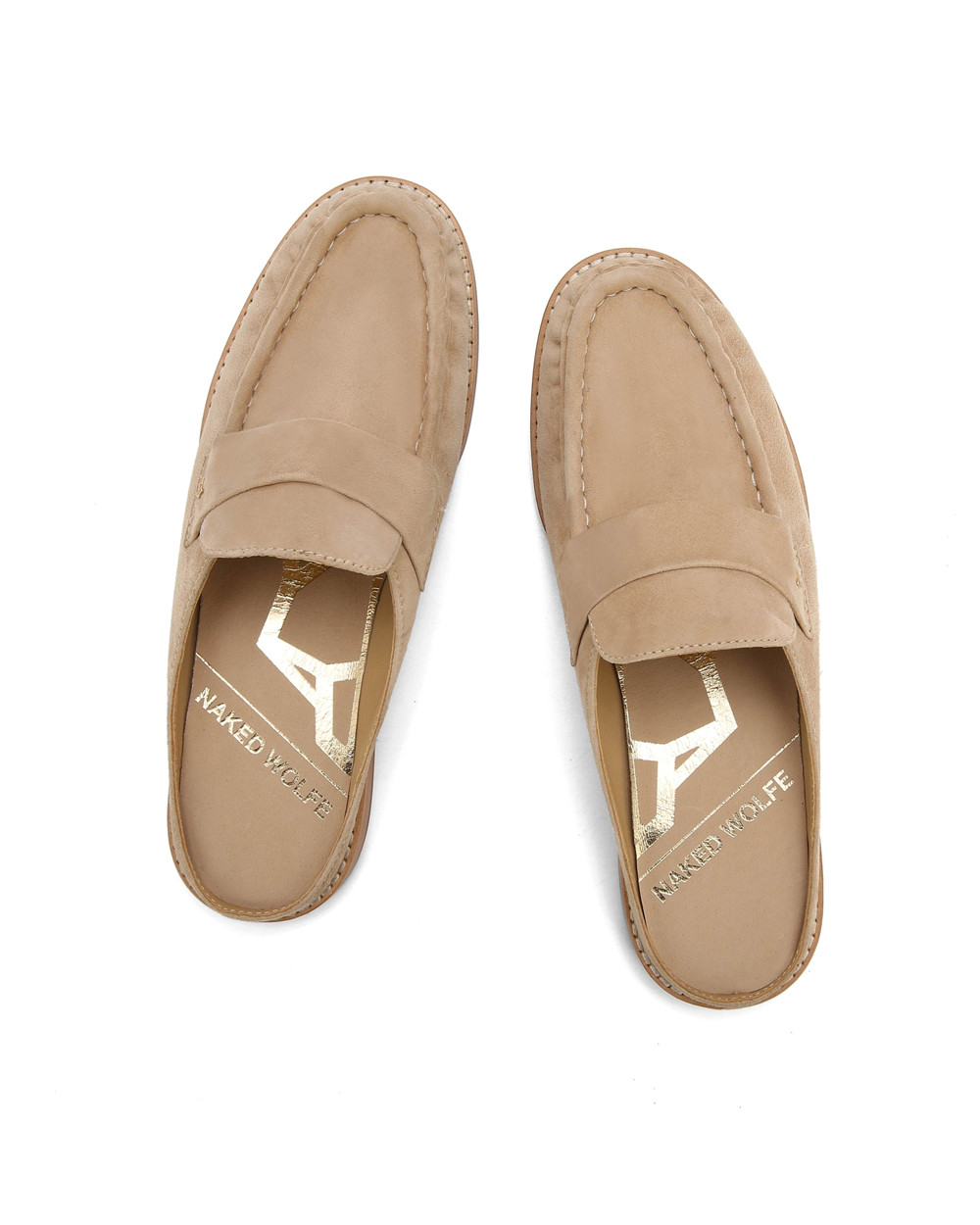 Naked Wolfe Gleam Kid Suede Sand Loafers | 3579-MCUJL