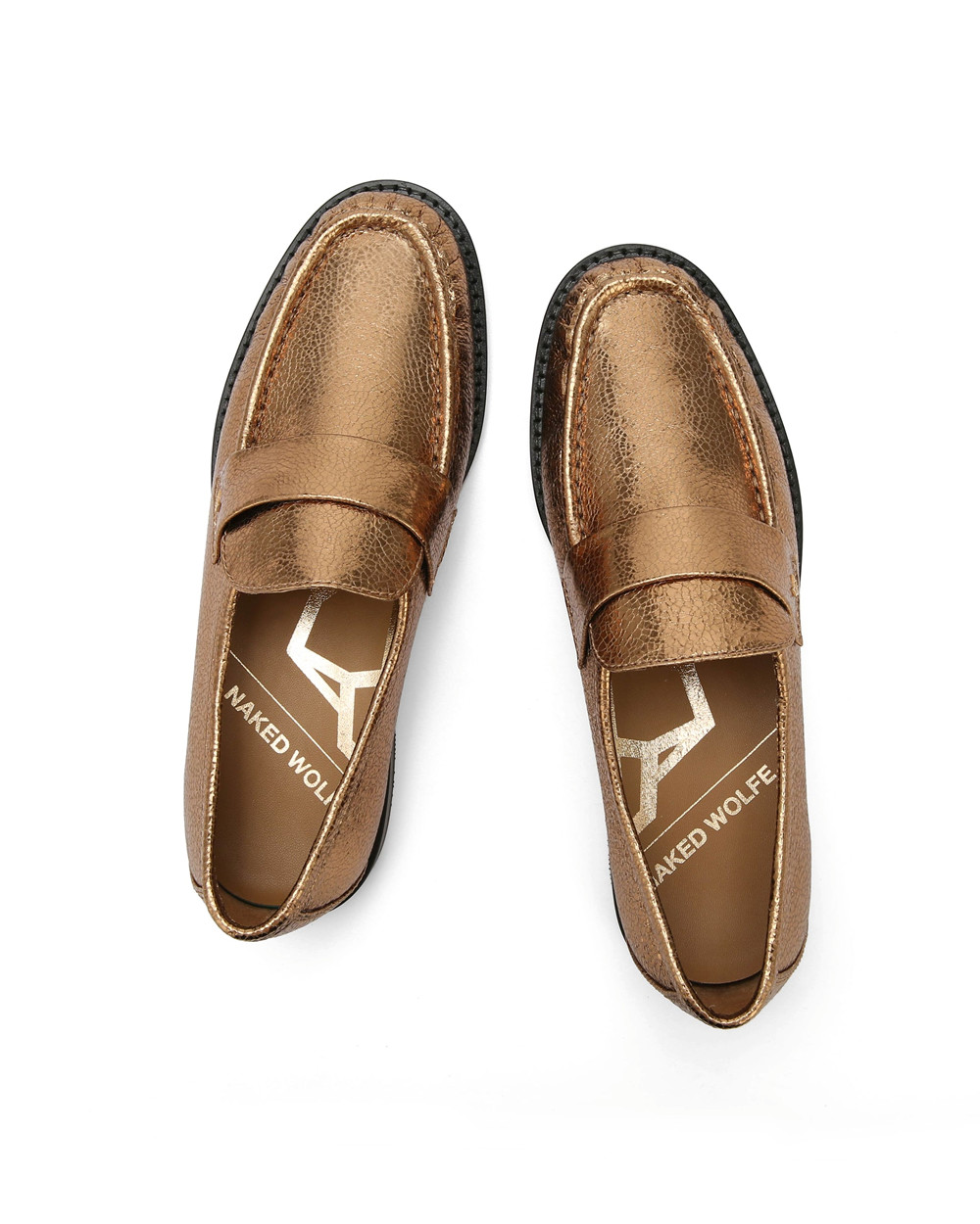 Naked Wolfe Goldie Foil Sheep Leather Gold Loafers | 9752-SPQVN