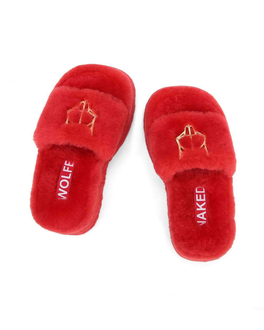 Naked Wolfe Ivy Shearling Red Sandals | 2538-OULND