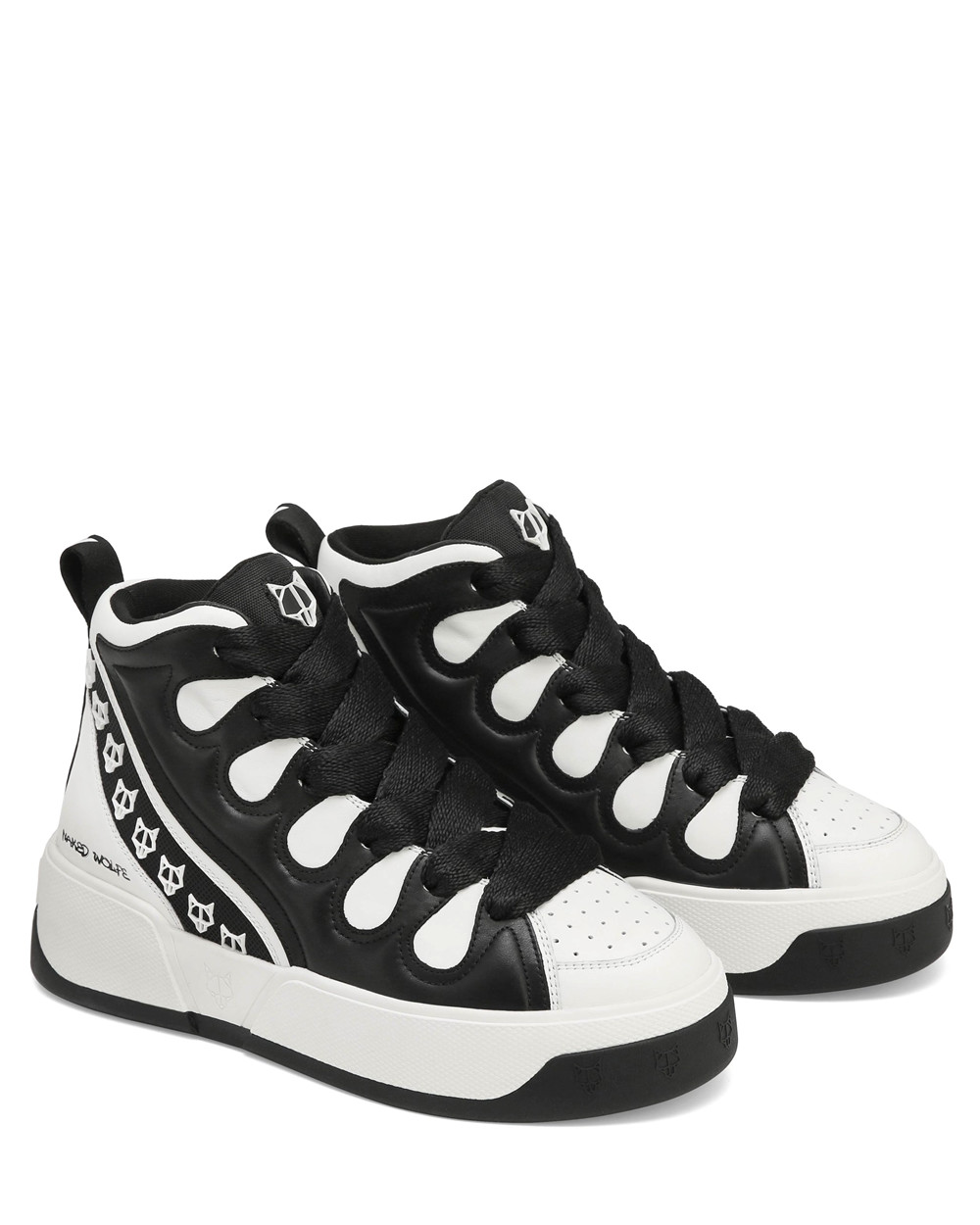 Naked Wolfe King Black/White Leather Sneakers | 5193-MVOAN