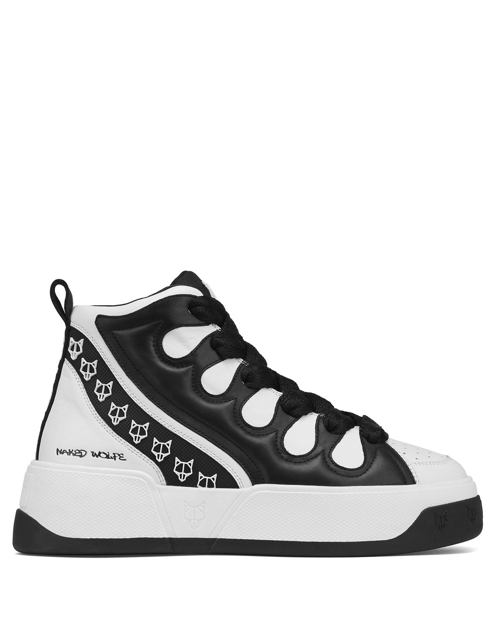 Naked Wolfe King Black/White Leather Sneakers | 5193-MVOAN