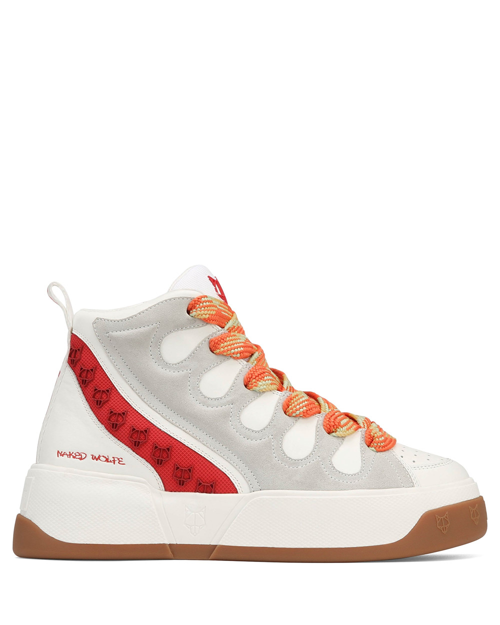 Naked Wolfe King White/Red Leather Sneakers | 9178-KWEZO