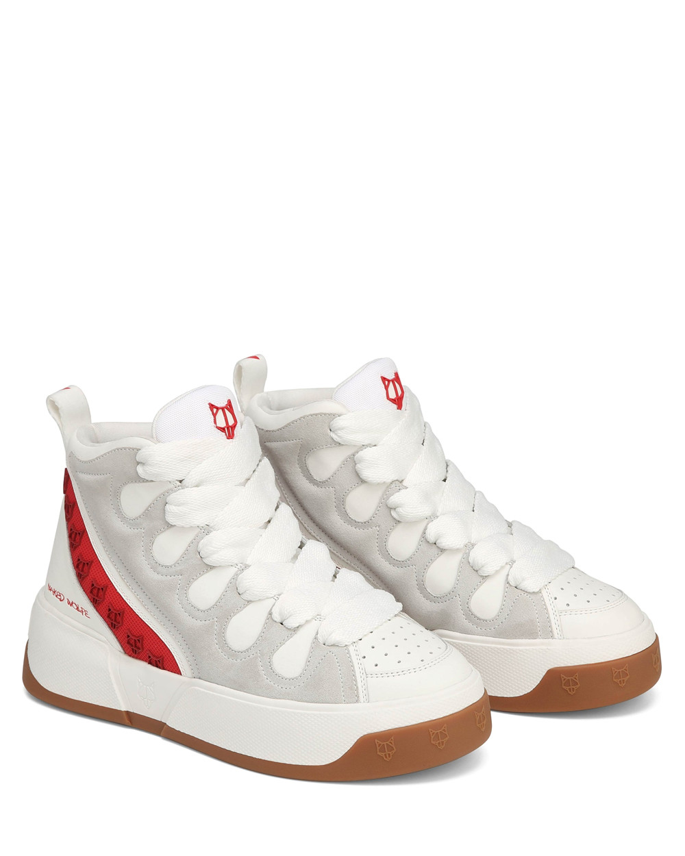 Naked Wolfe King White/Red Leather Sneakers | 9178-KWEZO