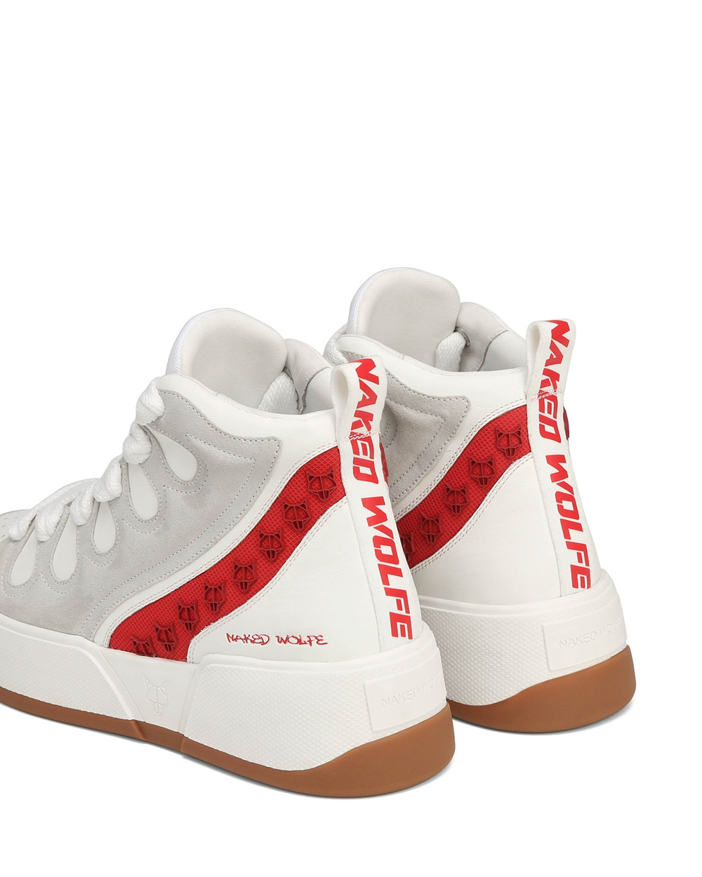 Naked Wolfe King White/Red Leather Sneakers | 9178-KWEZO