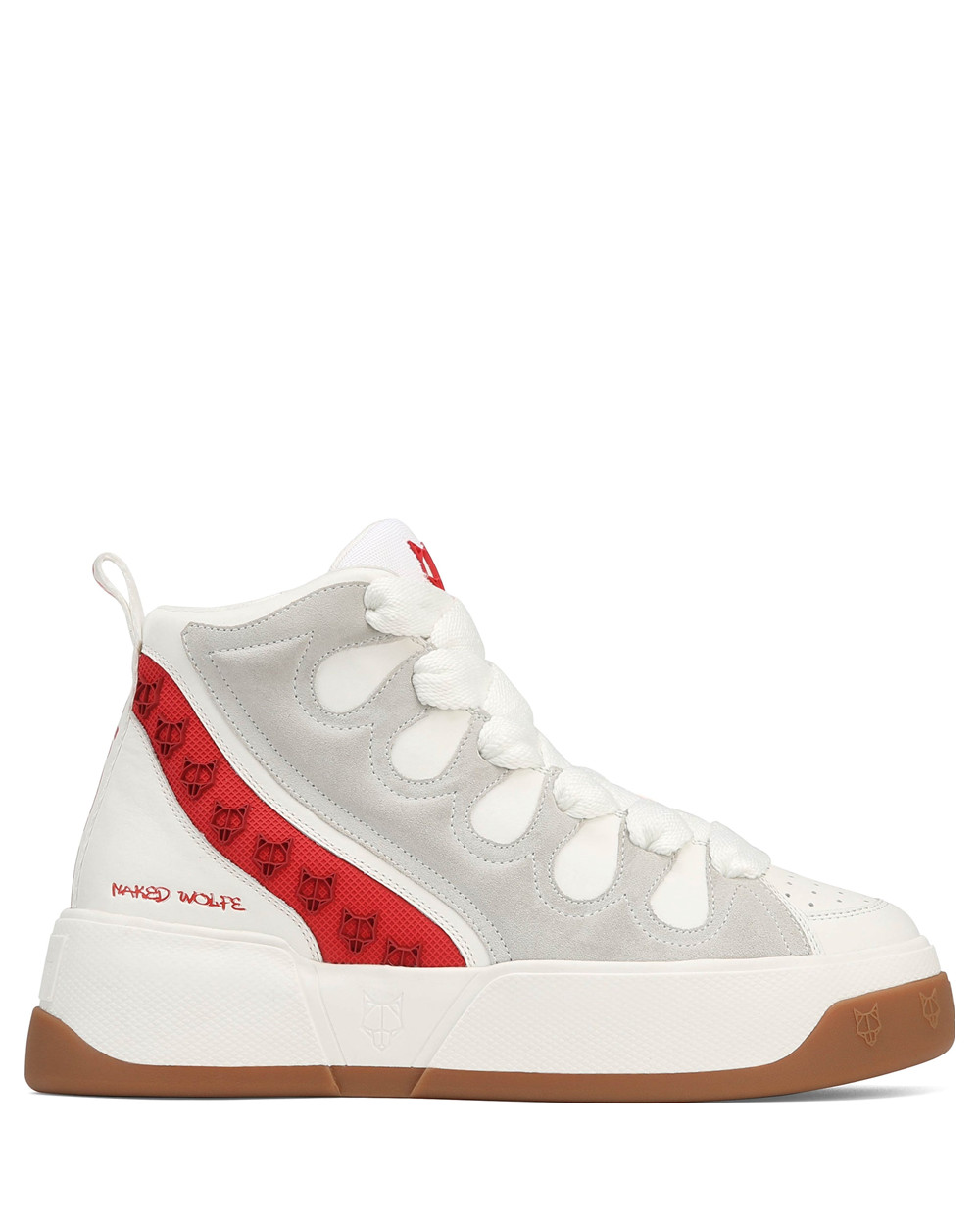 Naked Wolfe King White/Red Leather Sneakers | 9178-KWEZO