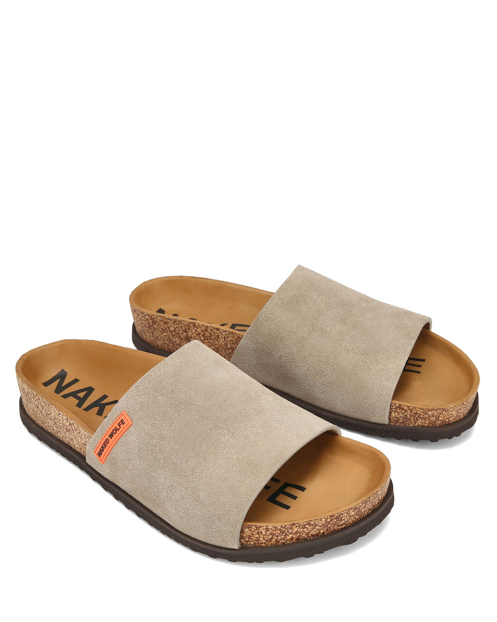 Naked Wolfe Moody Taupe Suede Slides | 9647-DVCPQ